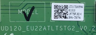 KIT DE TARJETAS SMART TV SAMSUNG 4K / MAIN BN94-10072A / BN41-02356C / FUENTE BN44-00813A / PSLF441M07A / T-CON BN96-35079A / UD120_EU22ATLTSTG2_V0.2 / MAIN SUBCON BN94-08843B / BN41-02417A / DISPLAY BN96-35063B / BN96-35063B  / MODELO UN75JU7100FXZA US02 - Imagen 3